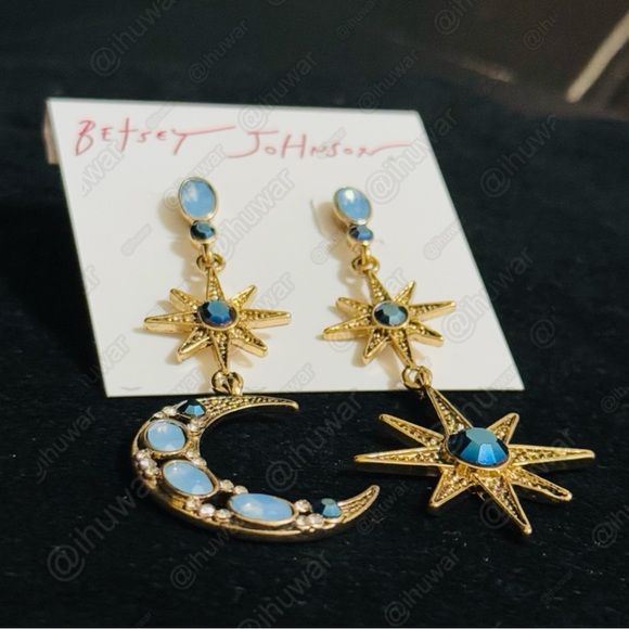 Betsey Johnson Blue Celestial Moon & Star Drop Earrings - Picture 5 of 10